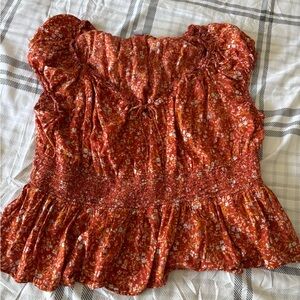 Old Navy Red Floral Smocked Blouse